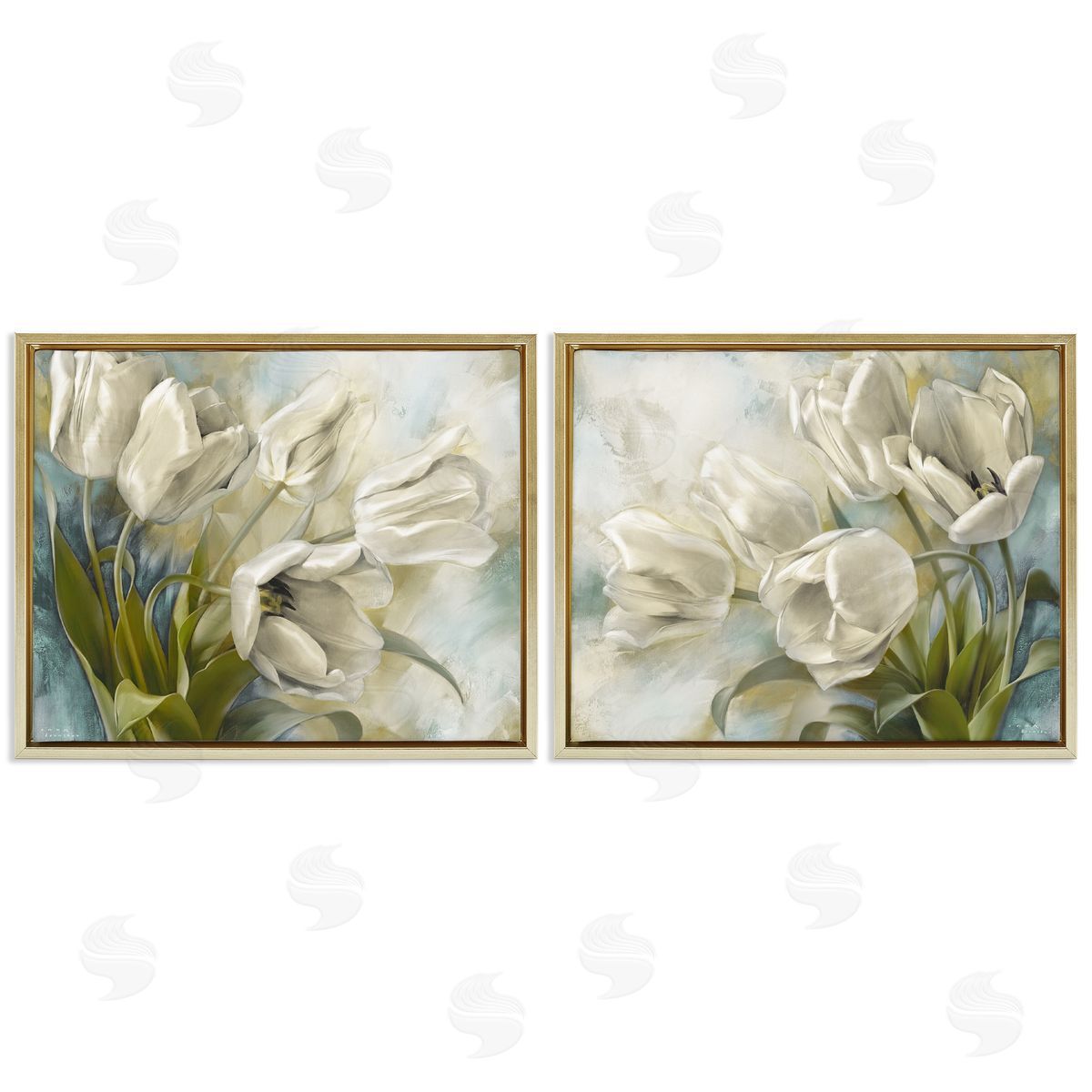 Tulips Curved Left & Right Gold Floating Frame Canvas Wall Art, Home Decor by Igor Levashov