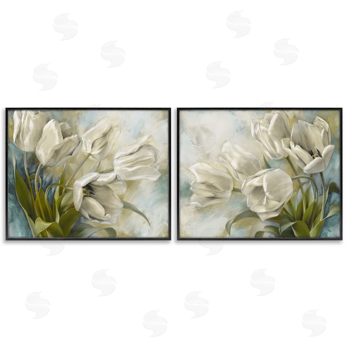 Tulips Curved Left & Right Black Frame Print Wall Art, Home Decor by Igor Levashov