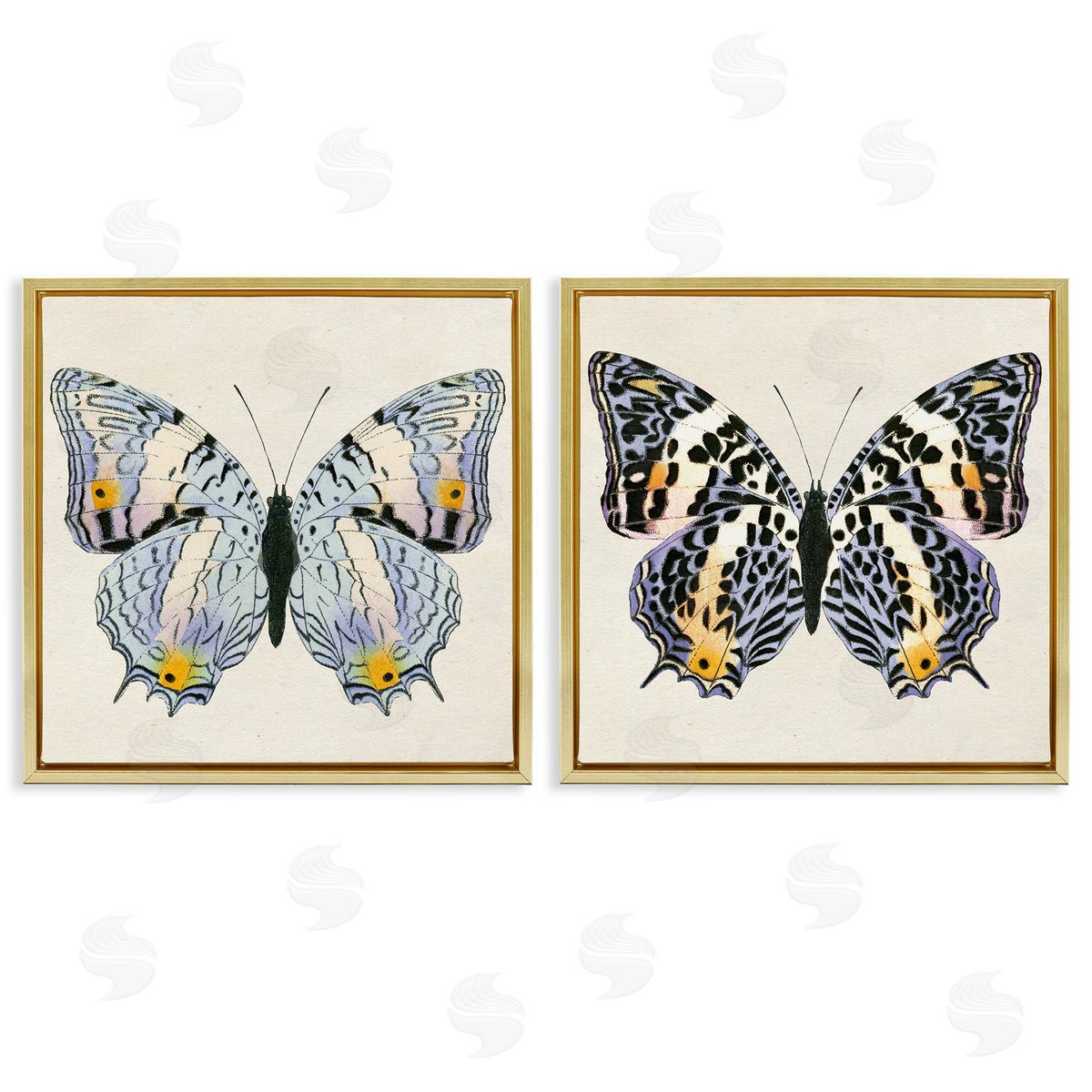 Butterflies with Yellow Details Gold Floating Frame Canvas Wall Art, Home Decor by Susan Arnot