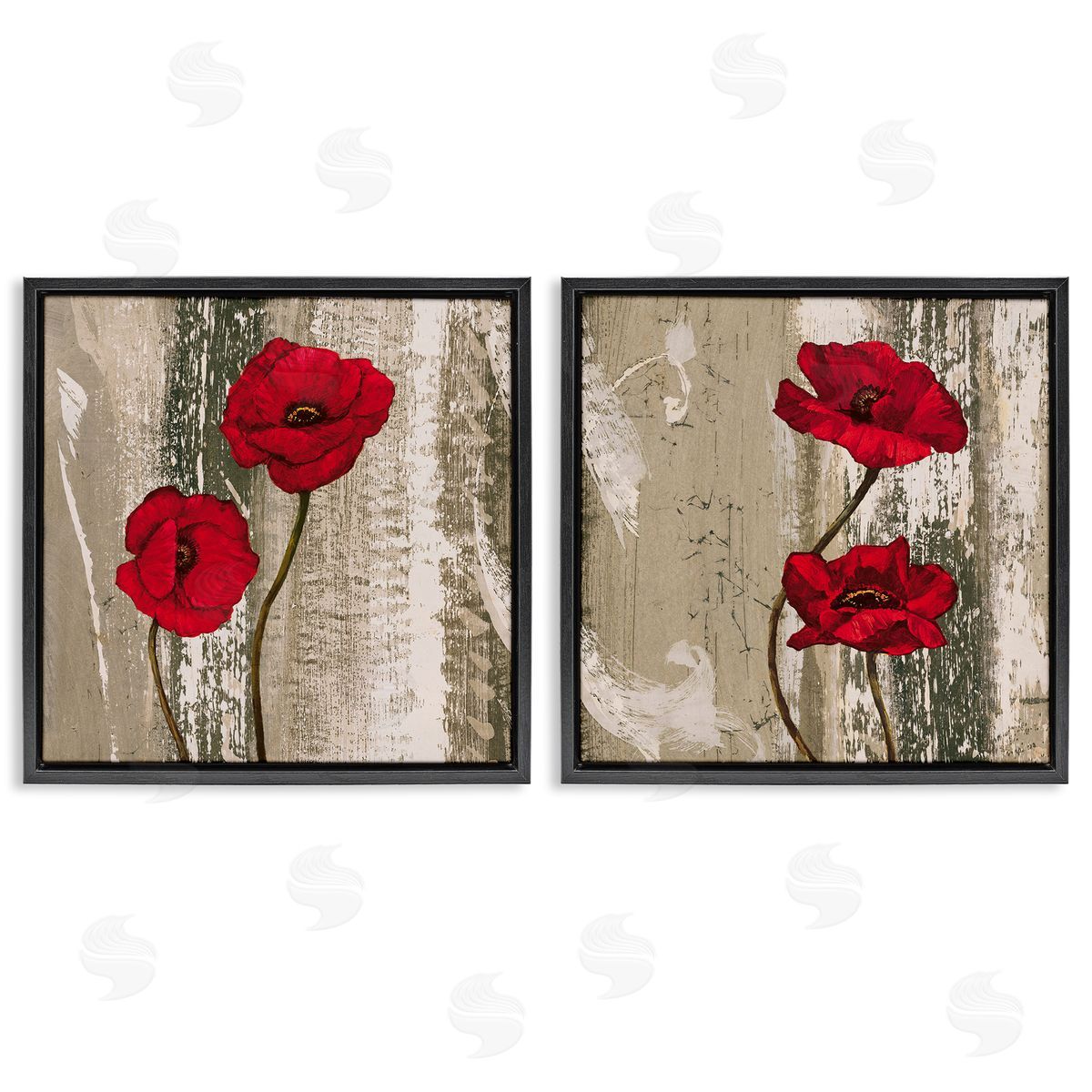Bright Red Blooms on Rustic Black Floating Frame Canvas Wall Art, Home Decor by Brian Foster