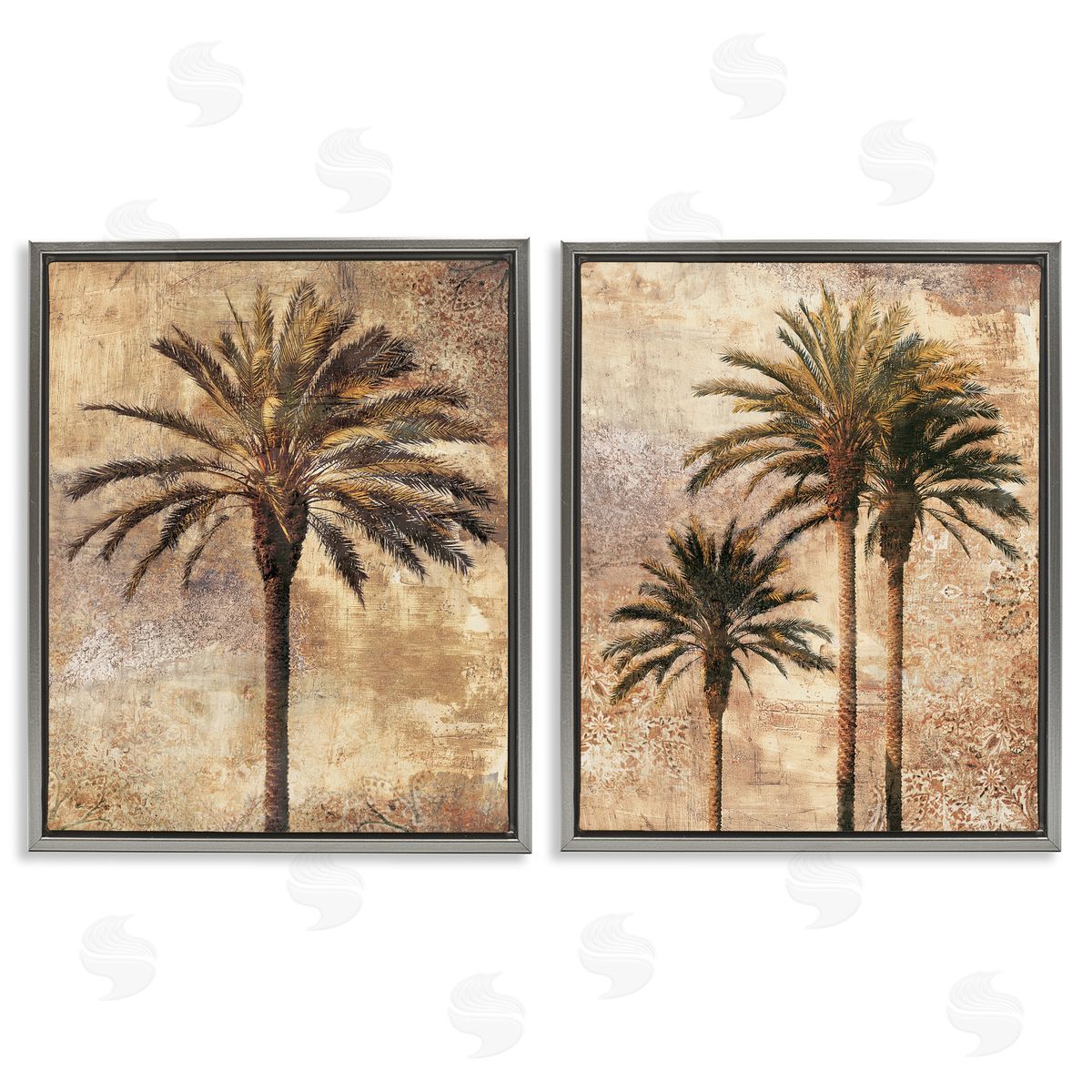 Arching Palm Leaves Grey Floating Frame Canvas Wall Art, Home Decor by John Seba