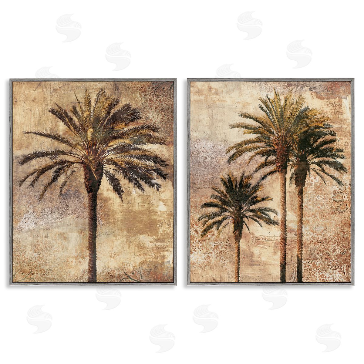 Arching Palm Leaves Grey Frame Print Wall Art, Home Decor by John Seba