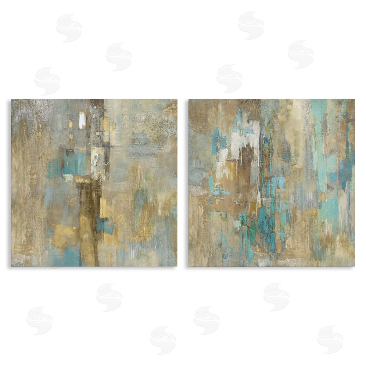 Blue & Rustic Gold Composition Canvas Wall Art, Home Decor by Justin Turner