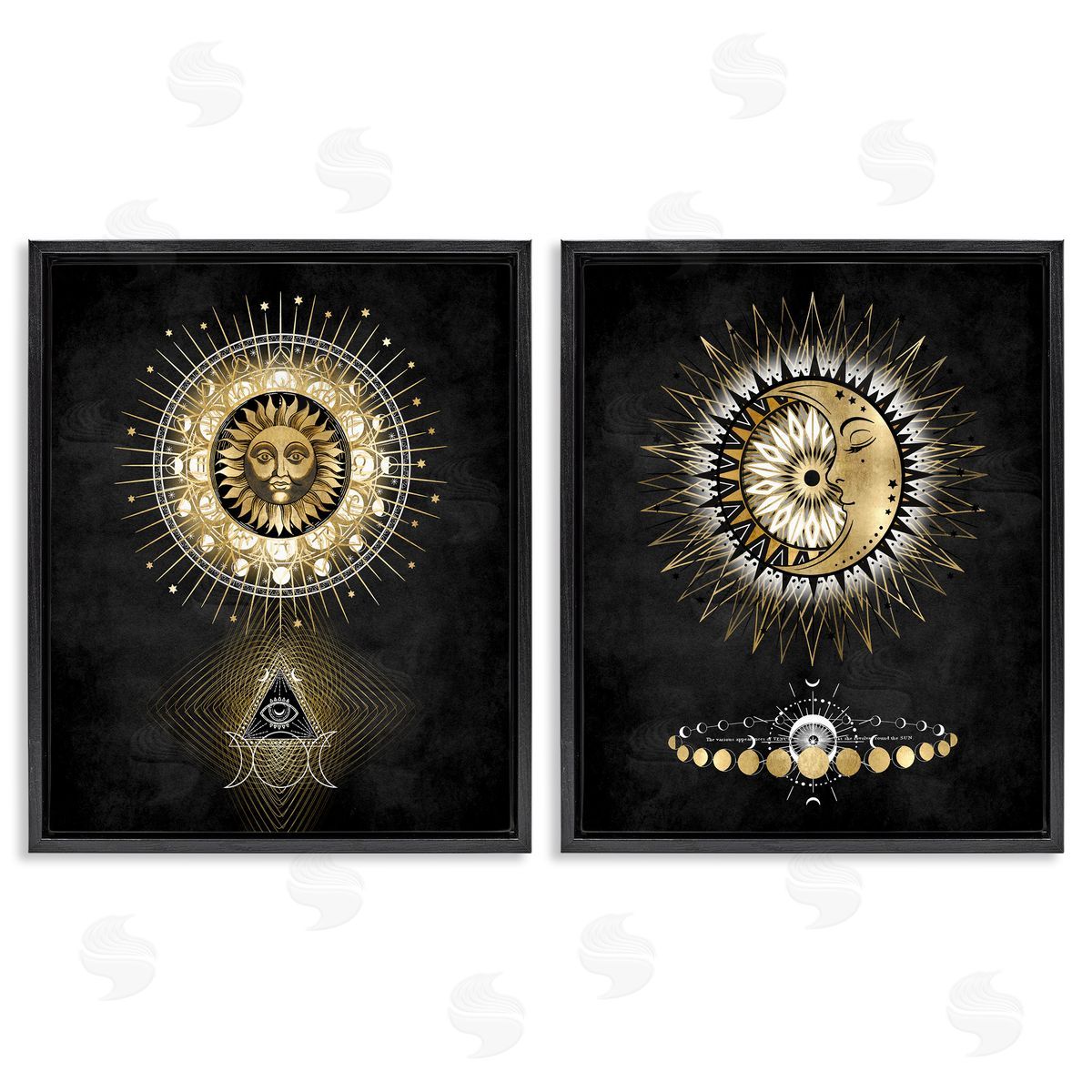 Astral Eye & Moon Phases Black Floating Frame Canvas Wall Art, Home Decor by Oliver Jeffries