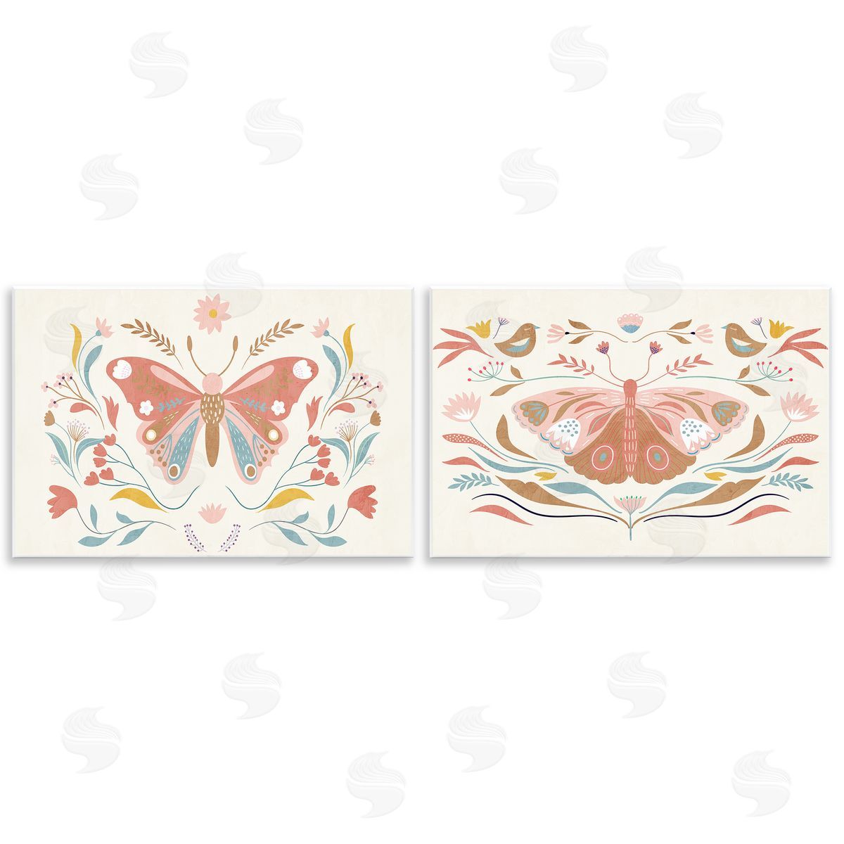 Folk Butterflies & Florals Wood Plaque Wall Art, Home Decor by Kim Allen