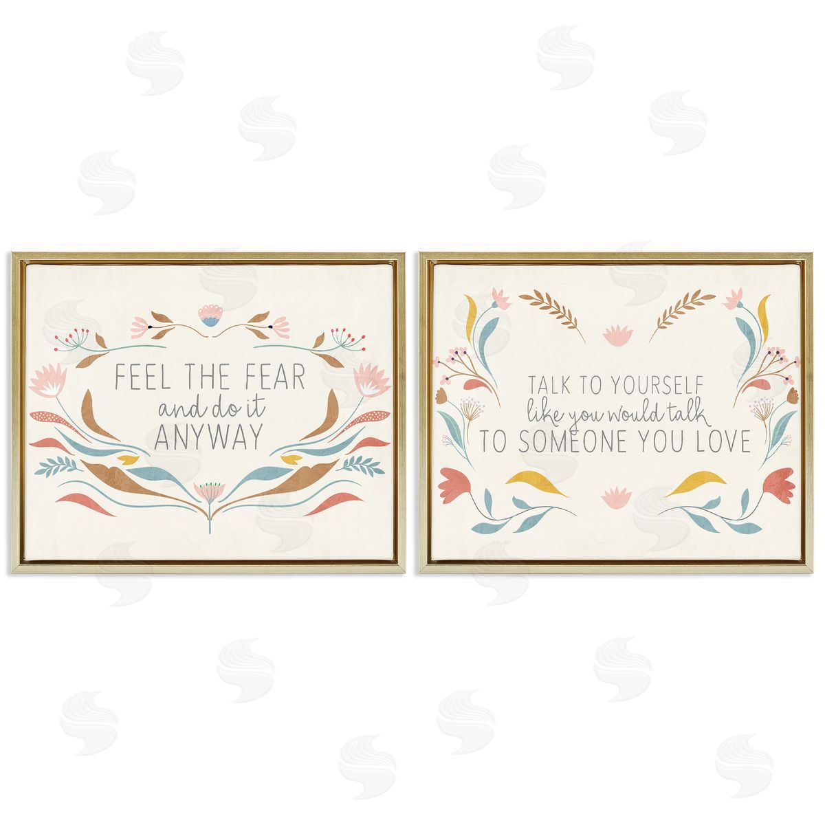 Comforting Confident Phrases Gold Floating Frame Canvas Wall Art, Home Decor by Kim Allen