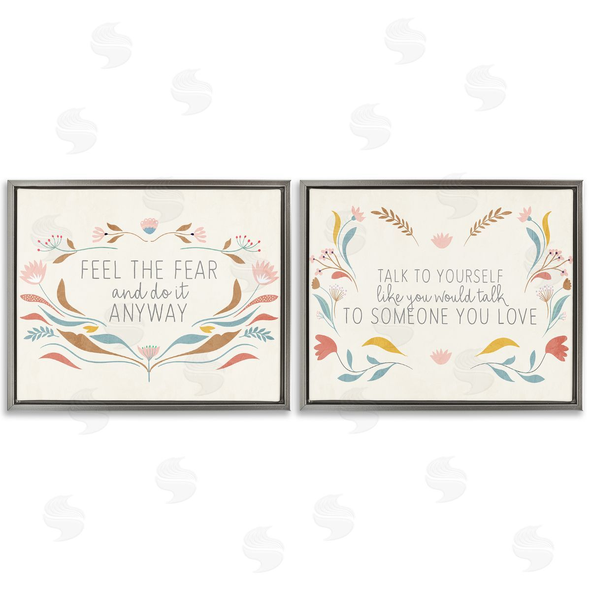 Comforting Confident Phrases Grey Floating Frame Canvas Wall Art, Home Decor by Kim Allen