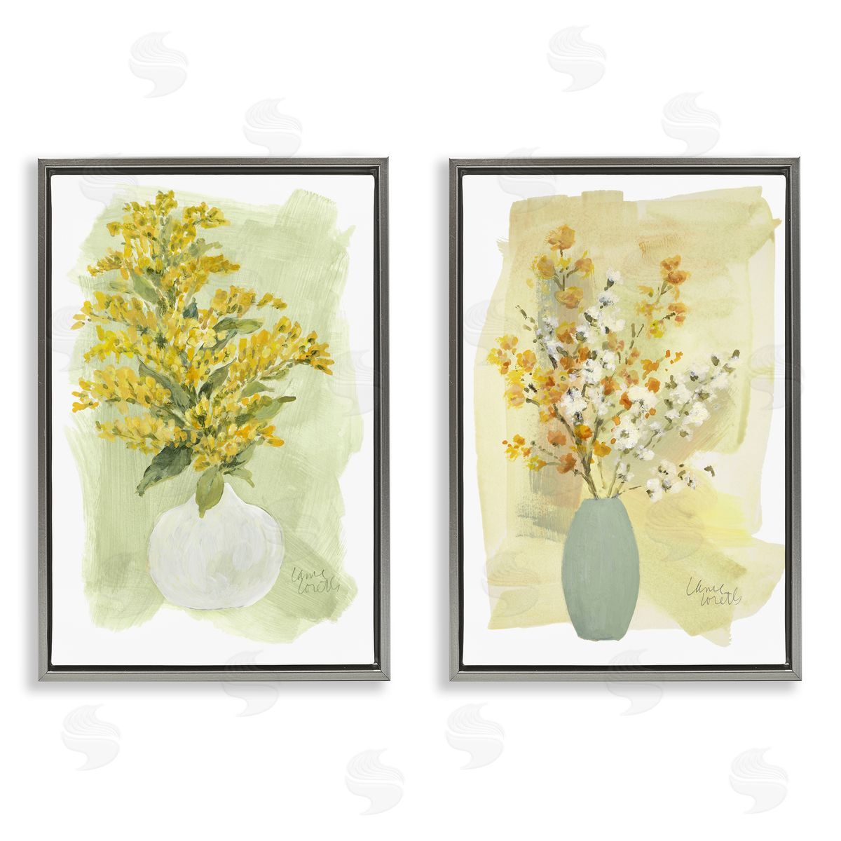 Lanie Loreth Yellow Wildflowers in Bloom Gray Floating Frame Canvas Wall Art Print