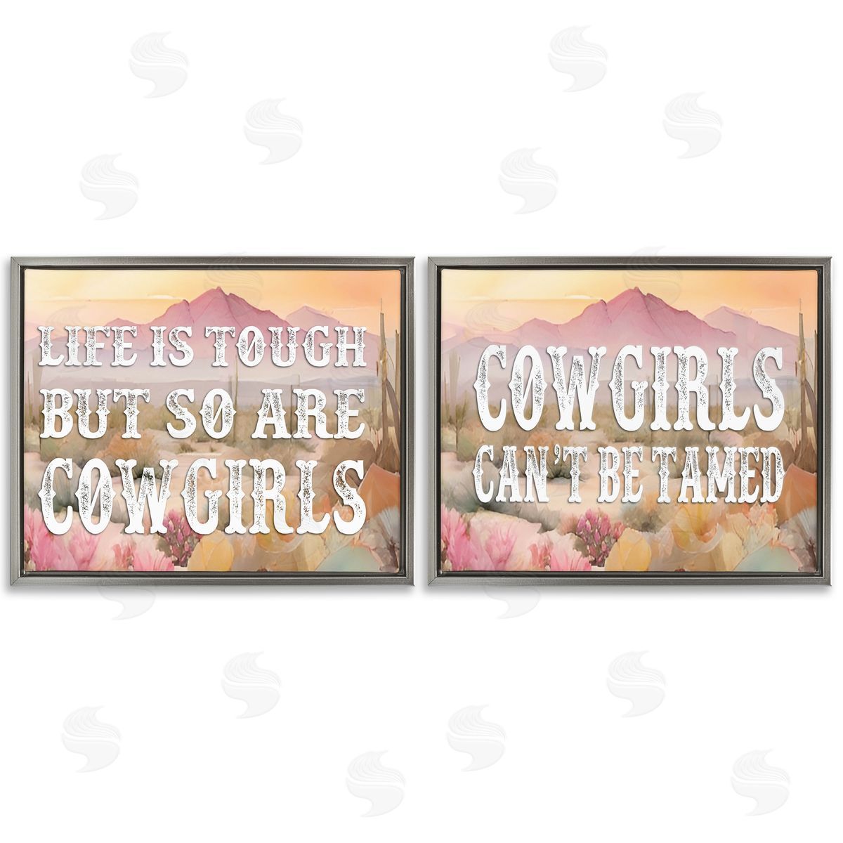 Tough Cowgirls Phrases Grey Floating Frame Canvas Wall Art, Home Decor by Lettered and Lined