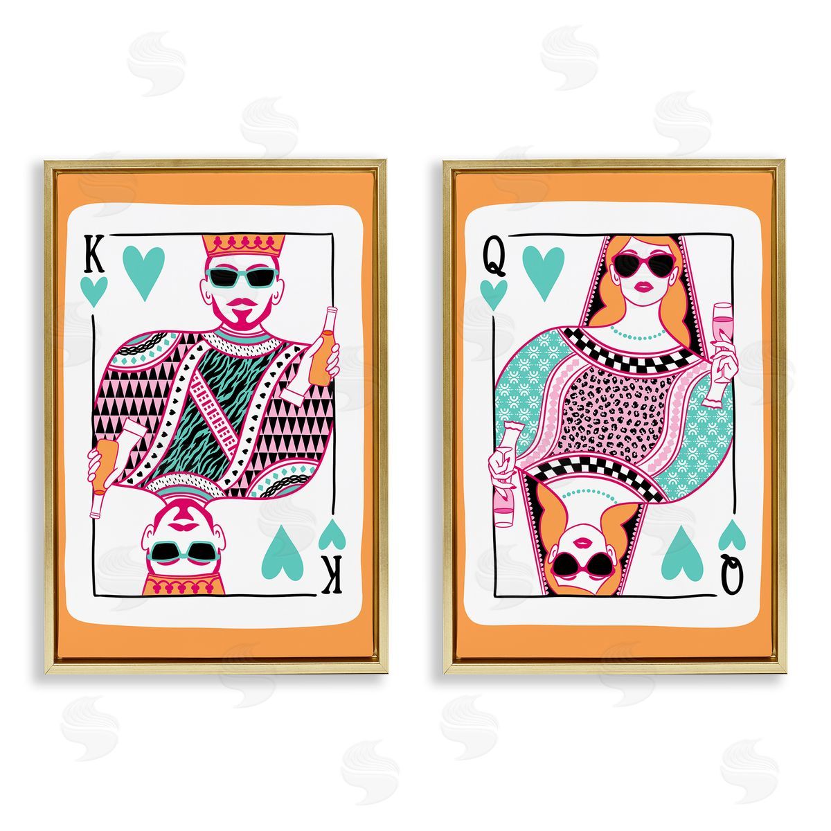 King & Queen of Hearts Gold Floating Frame Canvas Wall Art, Home Decor by JJ Design House LLC