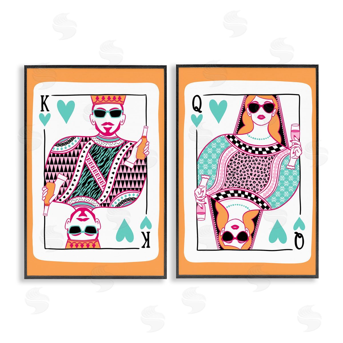 King & Queen of Hearts Black Frame Print Wall Art, Home Decor by JJ Design House LLC