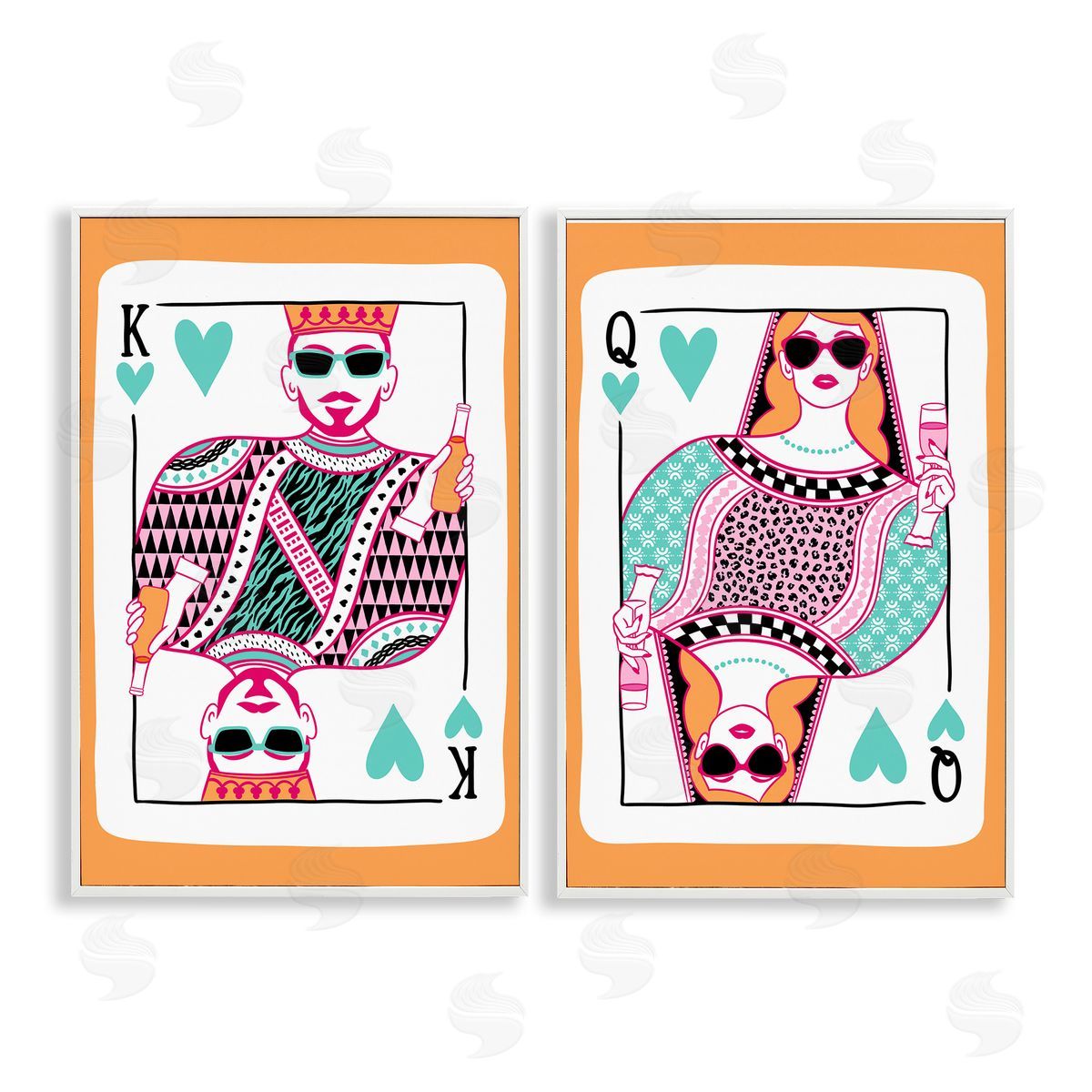 King & Queen of Hearts White Frame Print Wall Art, Home Decor by JJ Design House LLC