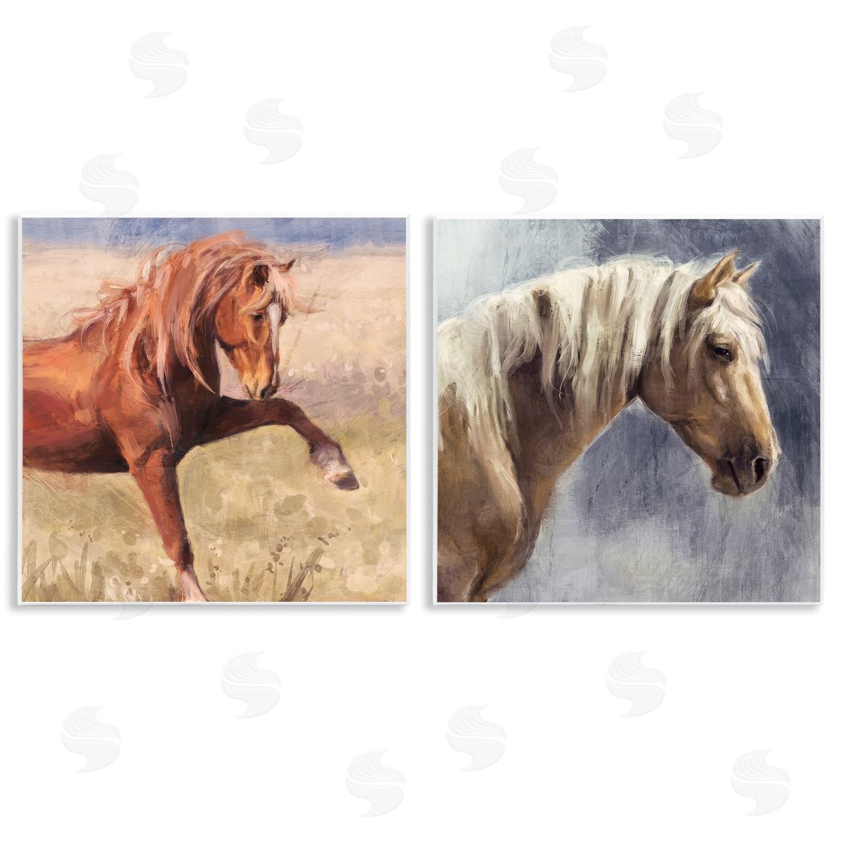 Rustic Stallions Portraits Wood Plaque Wall Art, Home Decor by Nina Blue