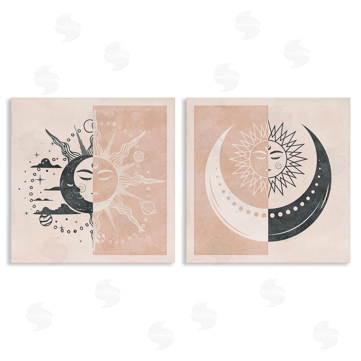 Boho Two Tone Moon Sun Canvas Wall Art, Home Decor by Nina Blue