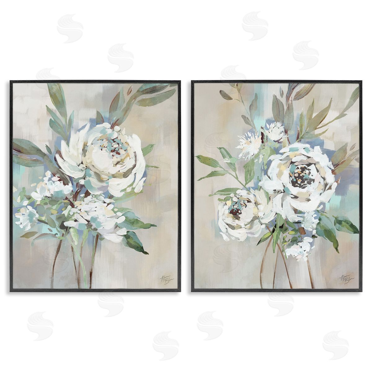 Antique Rose Bundles Black Frame Print Wall Art, Home Decor by Nina Blue