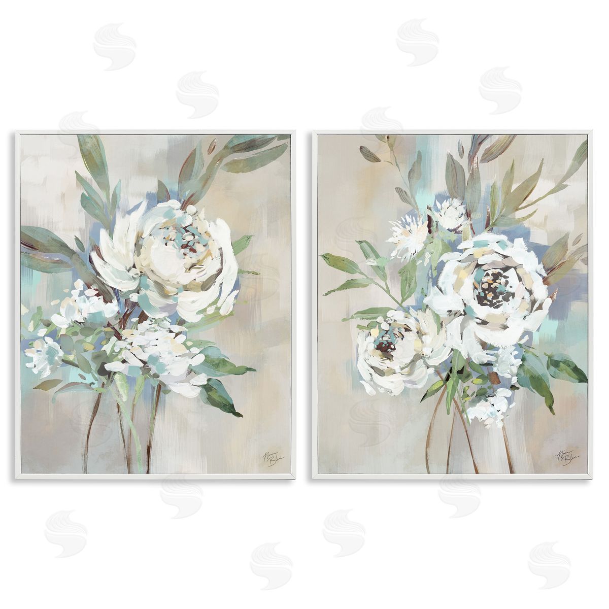 Antique Rose Bundles White Frame Print Wall Art, Home Decor by Nina Blue