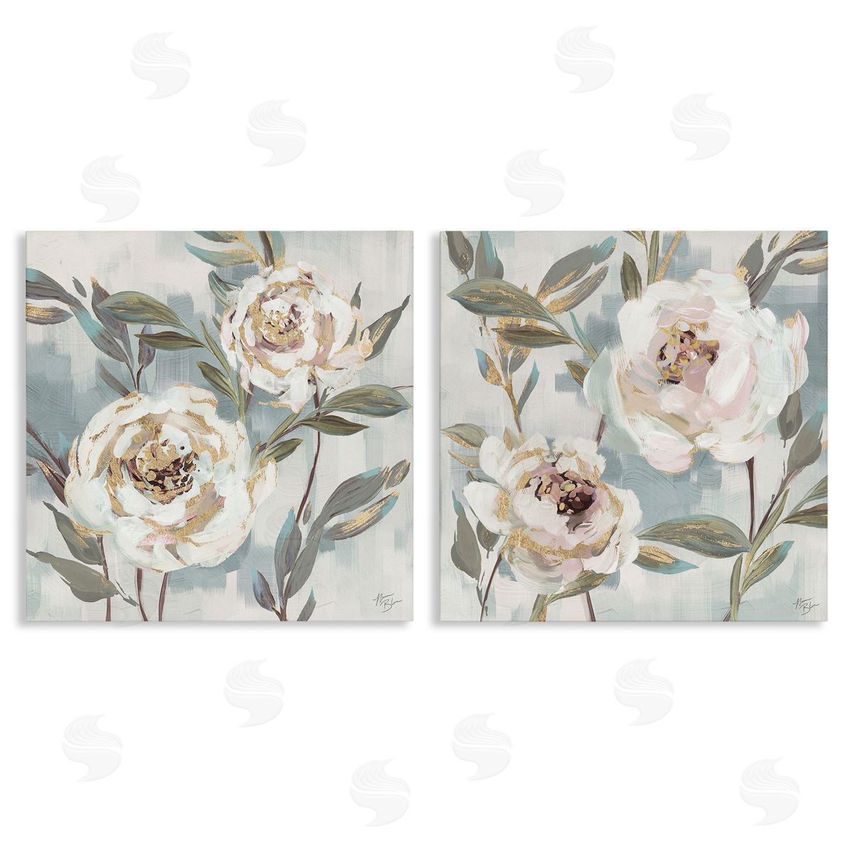 Country Antique Blossoms Canvas Wall Art, Home Decor by Nina Blue
