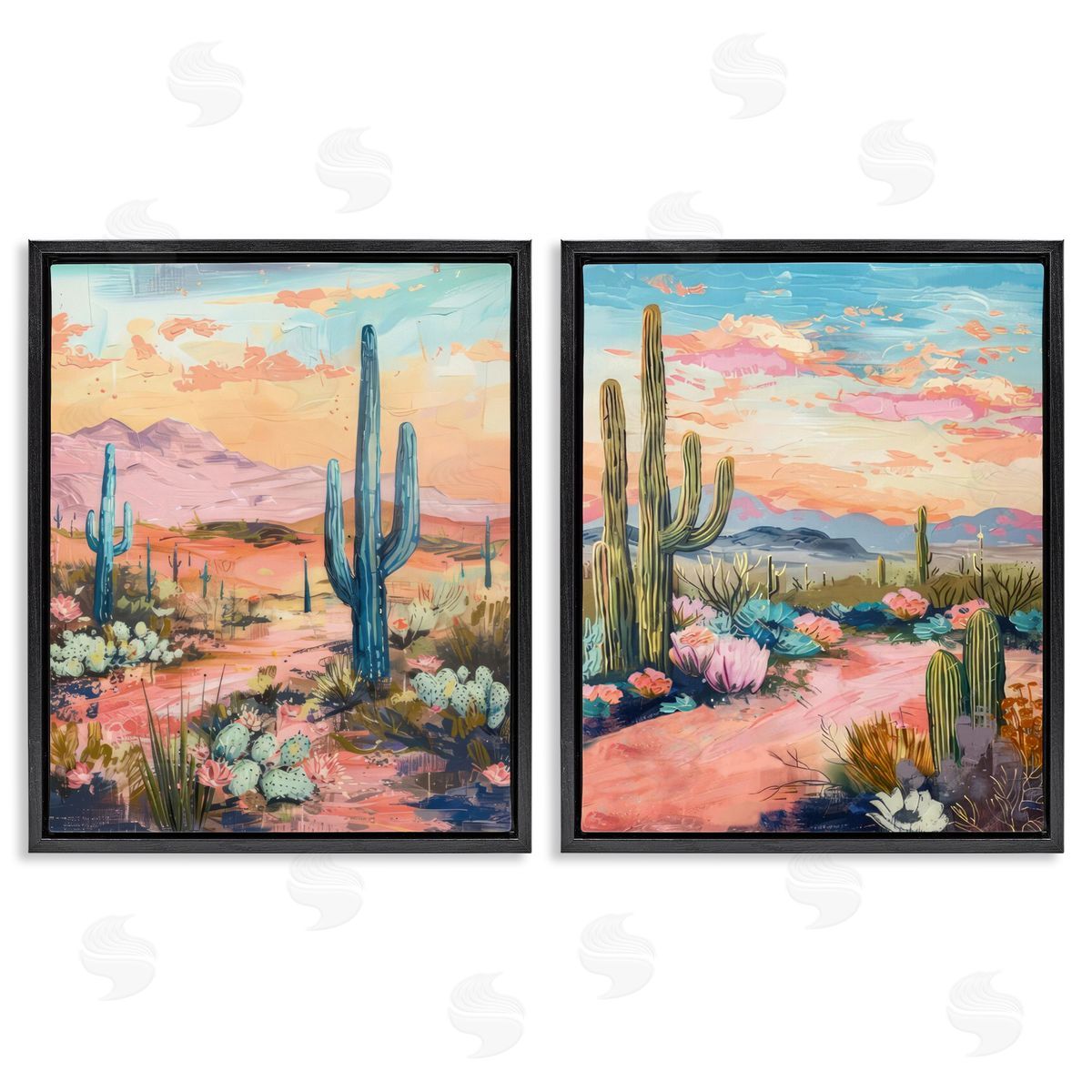 Cactus Paths & Sunset Black Floating Frame Canvas Wall Art, Home Decor by LSR Design Studio