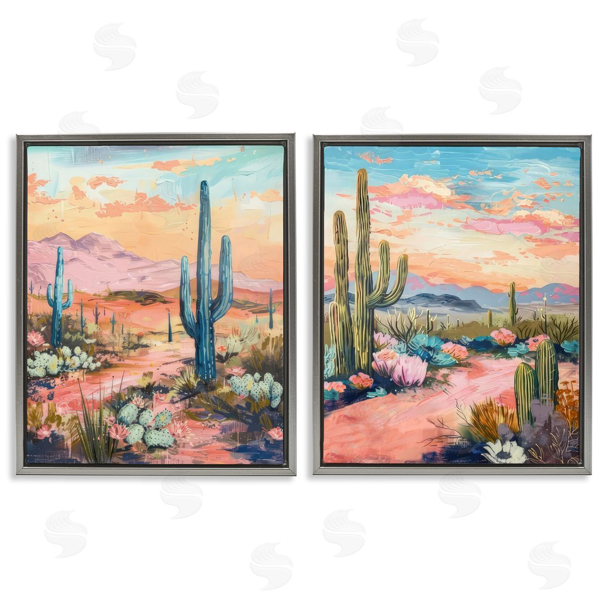 Cactus Paths & Sunset Grey Floating Frame Canvas Wall Art, Home Decor by LSR Design Studio