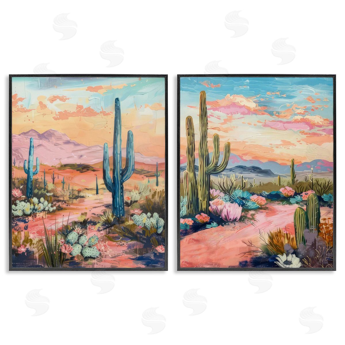 Cactus Paths & Sunset Black Frame Print Wall Art, Home Decor by LSR Design Studio