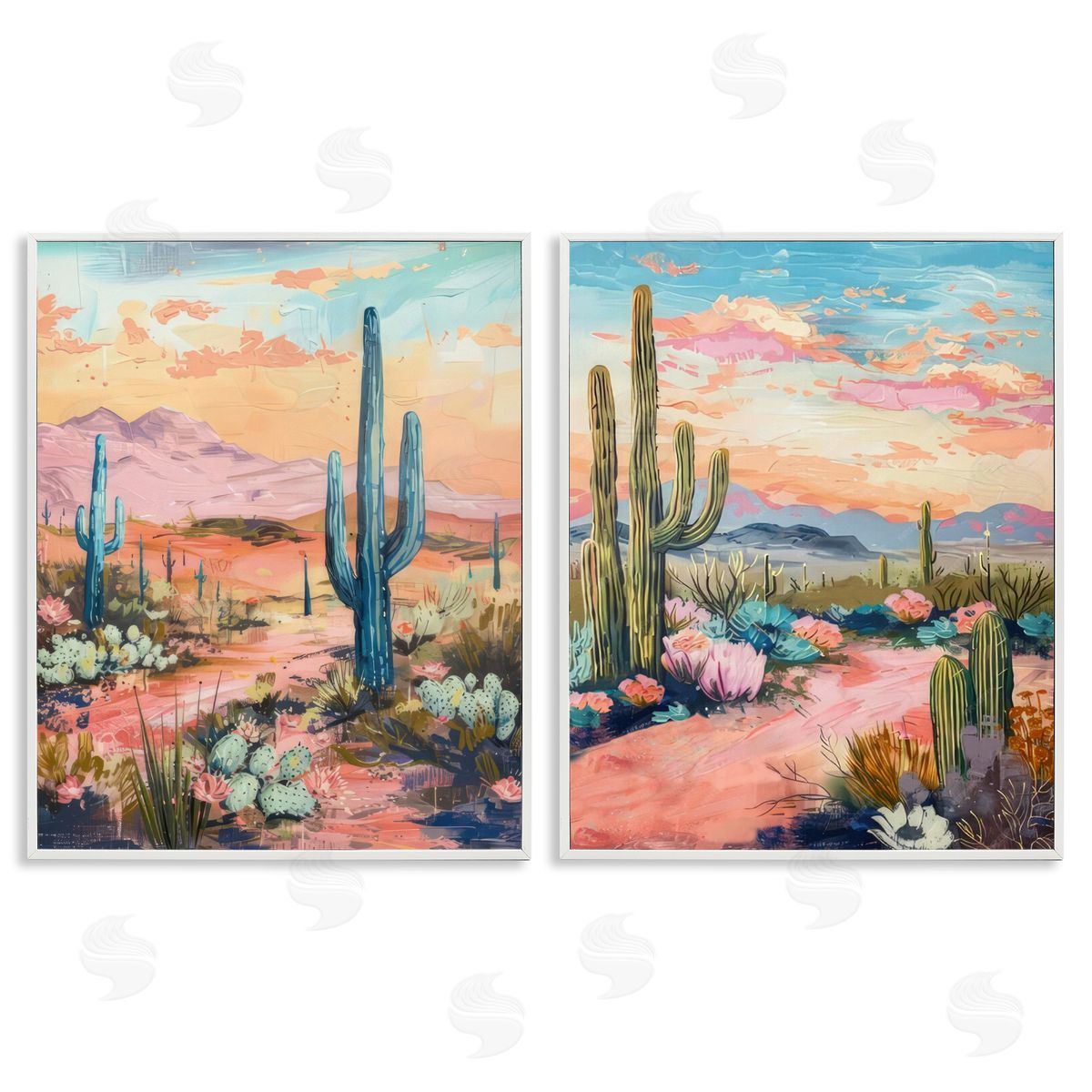 Cactus Paths & Sunset White Frame Print Wall Art, Home Decor by LSR Design Studio