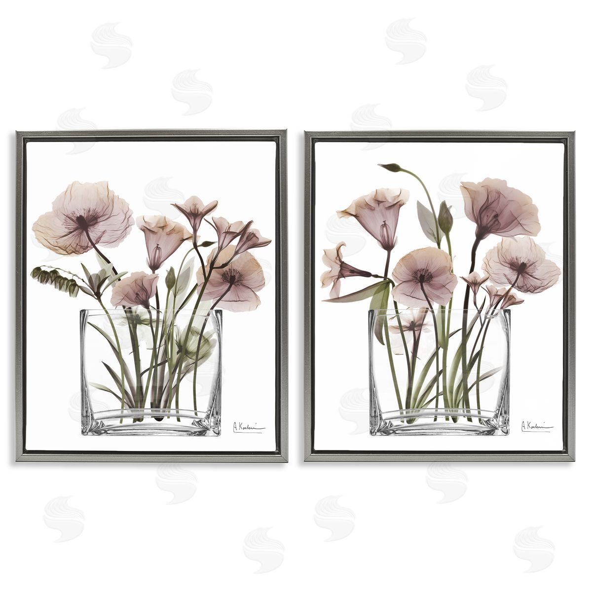 Earthy Infatuation Bouquet Grey Floating Frame Canvas Wall Art, Home Decor by Albert Koetsier