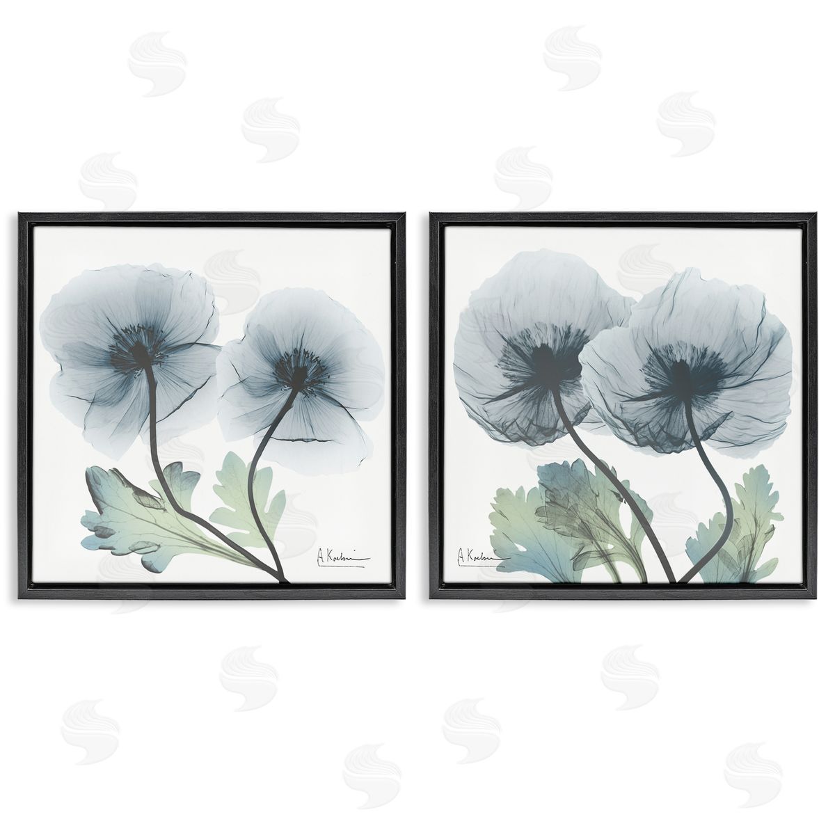 Luminous Sapphire Florals Black Floating Frame Canvas Wall Art, Home Decor by Albert Koetsier