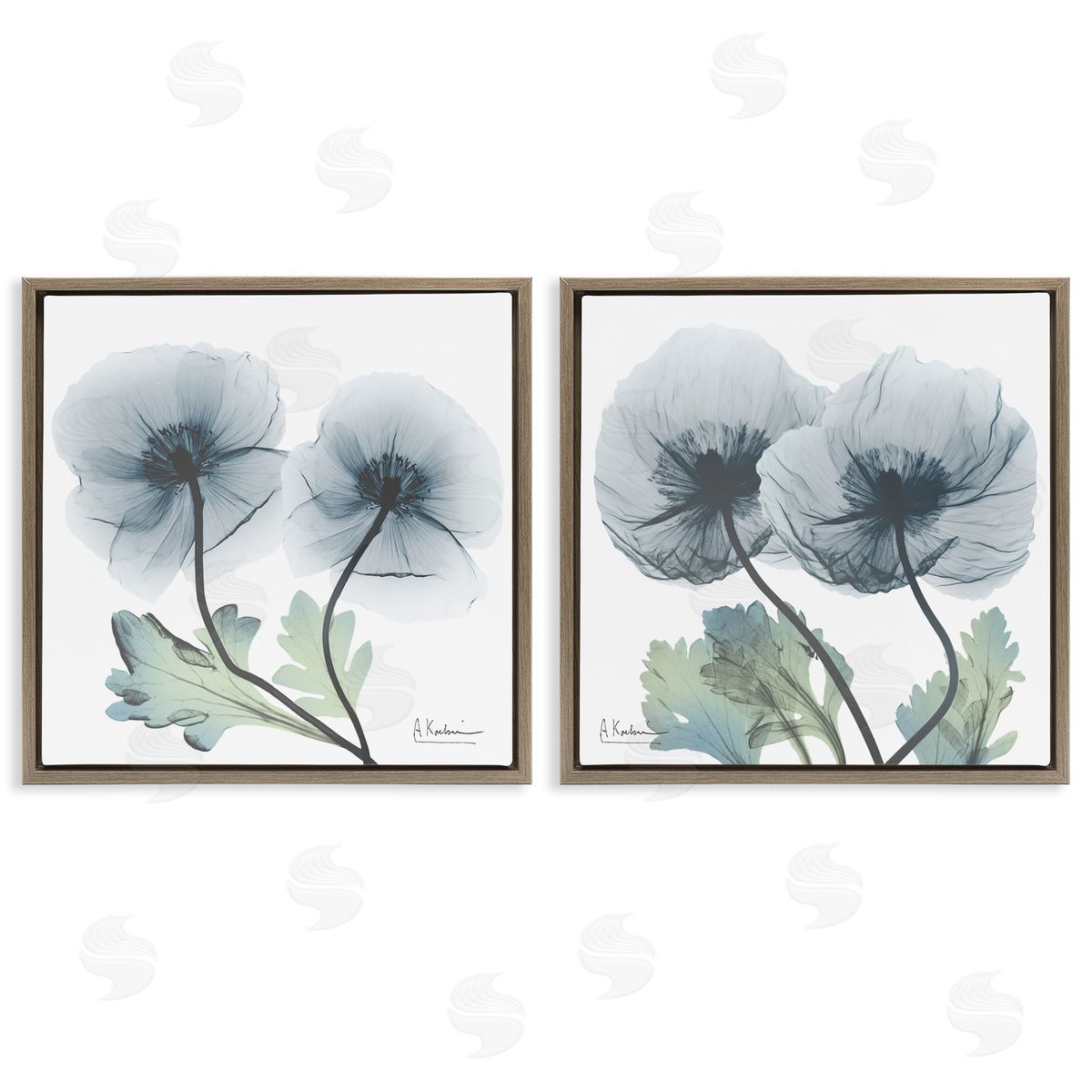 Luminous Sapphire Florals Brown Floating Frame Canvas Wall Art, Home Decor by Albert Koetsier