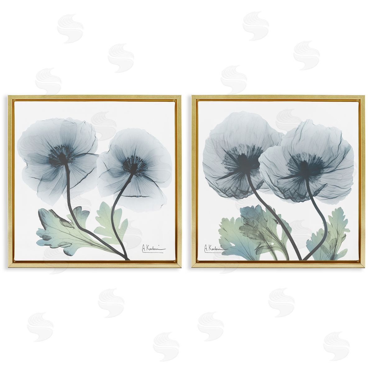 Luminous Sapphire Florals Gold Floating Frame Canvas Wall Art, Home Decor by Albert Koetsier