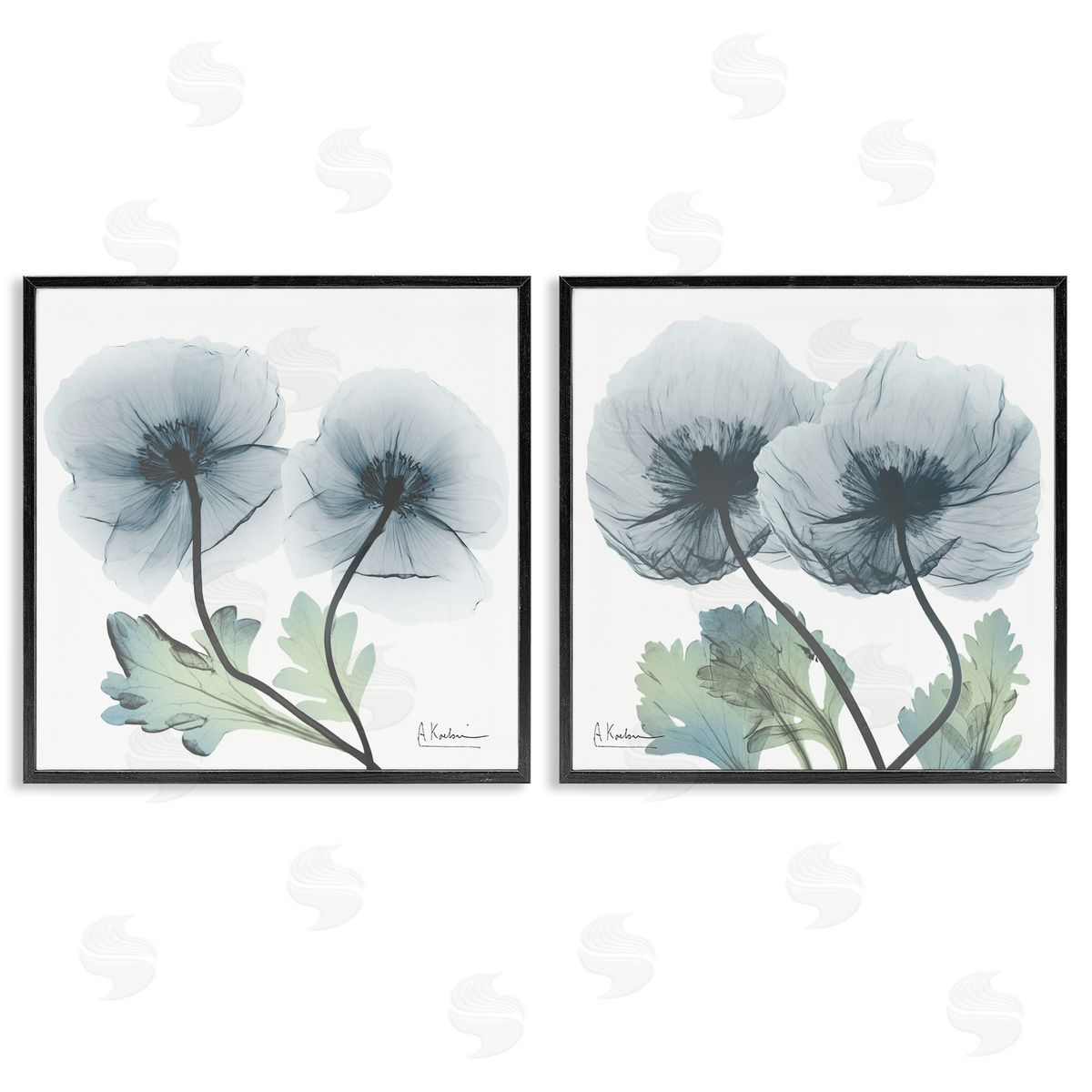 Luminous Sapphire Florals Black Frame Print Wall Art, Home Decor by Albert Koetsier
