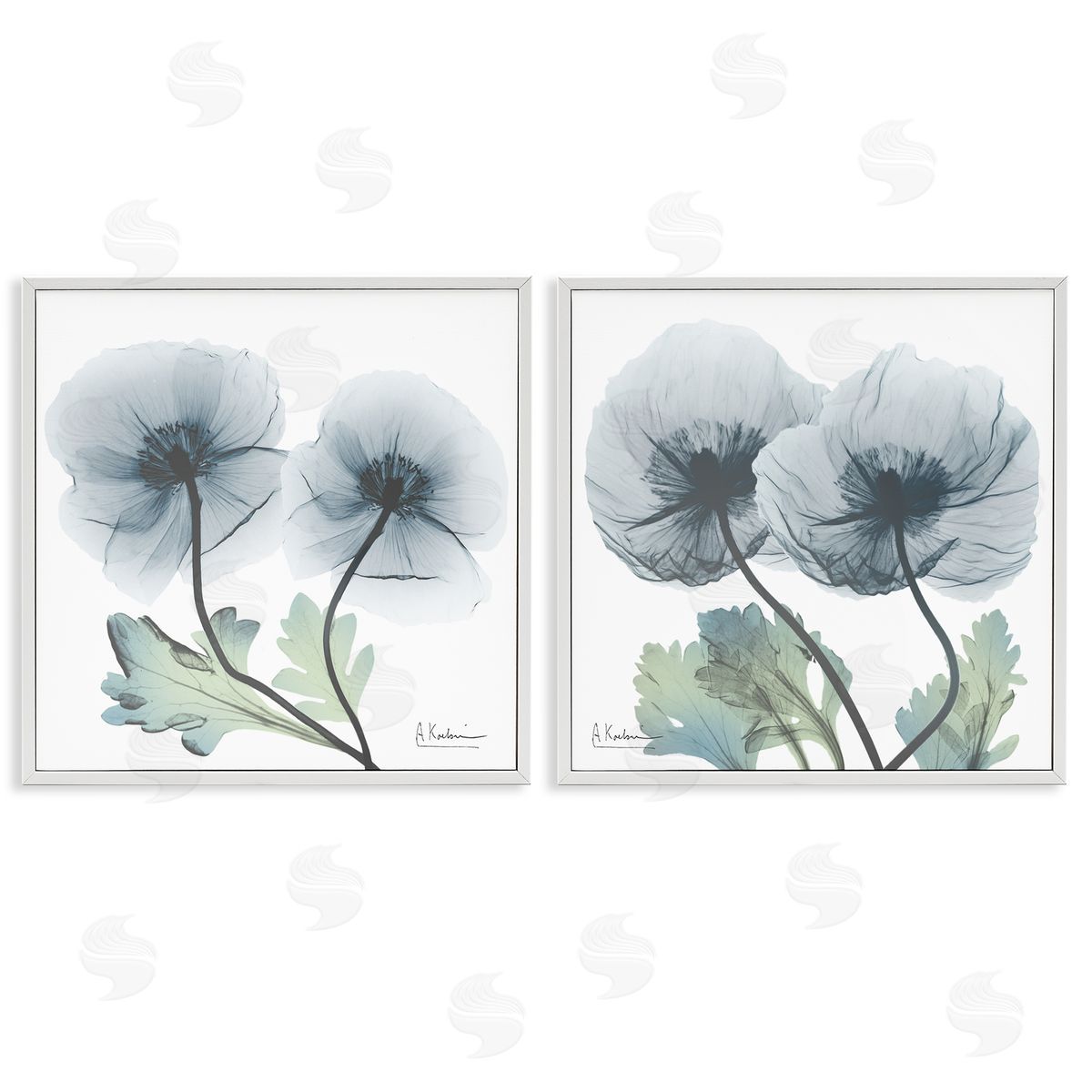 Luminous Sapphire Florals White Frame Print Wall Art, Home Decor by Albert Koetsier