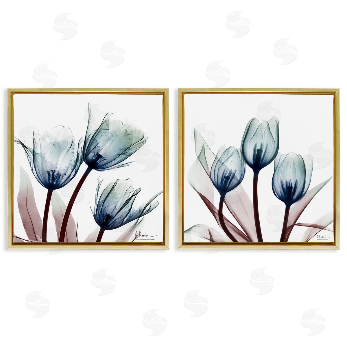 Vibrant Blue Tulips Gold Floating Frame Canvas Wall Art, Home Decor by Albert Koetsier
