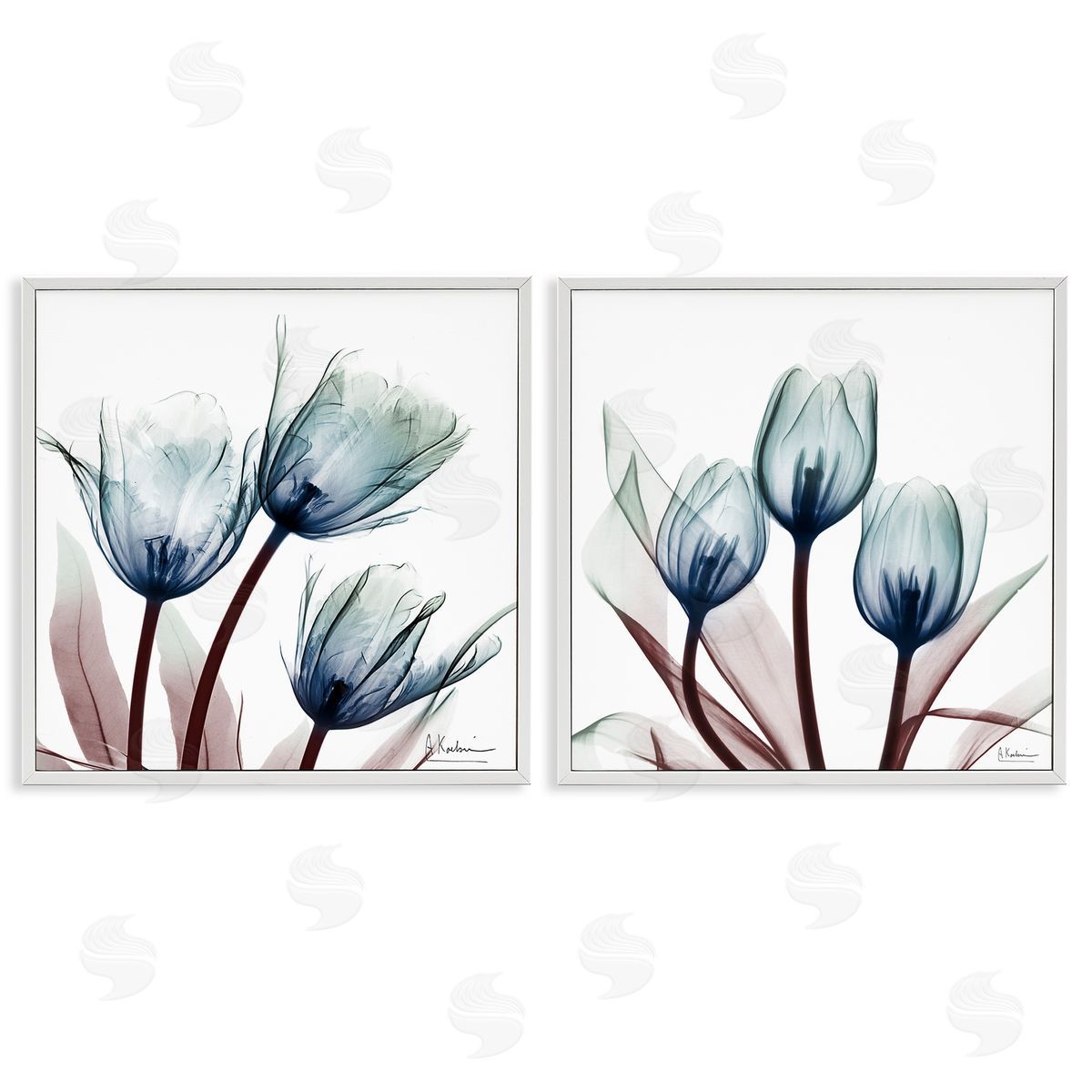 Vibrant Blue Tulips White Frame Print Wall Art, Home Decor by Albert Koetsier