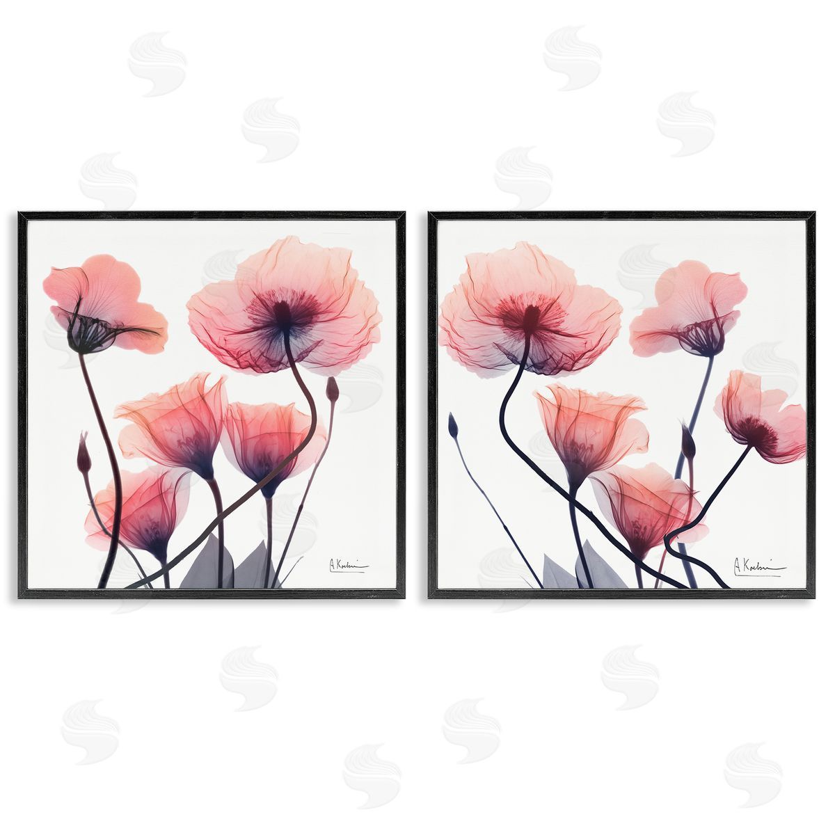 Various Faded Pink Flowers Black Frame Print Wall Art, Home Decor by Albert Koetsier