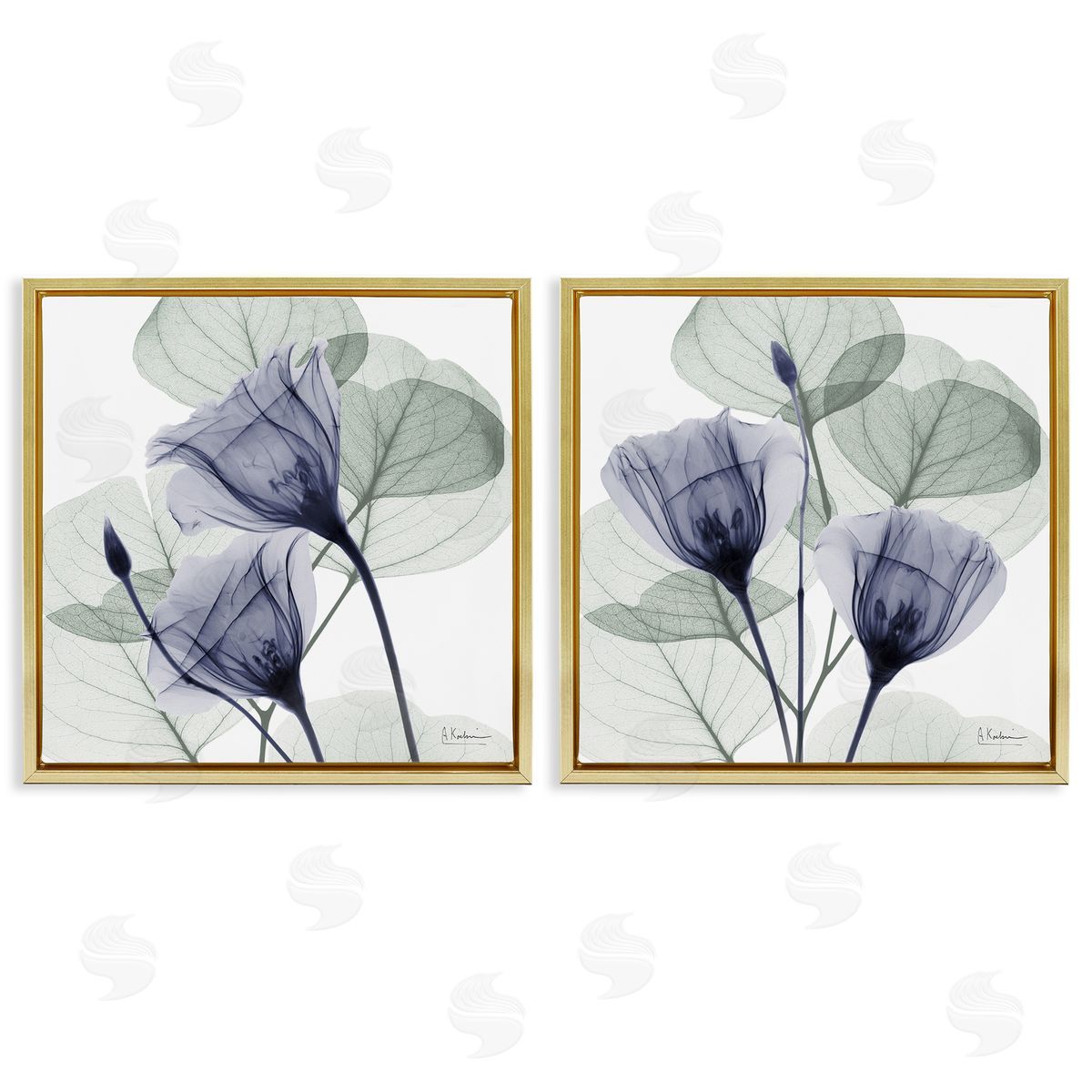 Fading Florals & Herbs Gold Floating Frame Canvas Wall Art, Home Decor by Albert Koetsier