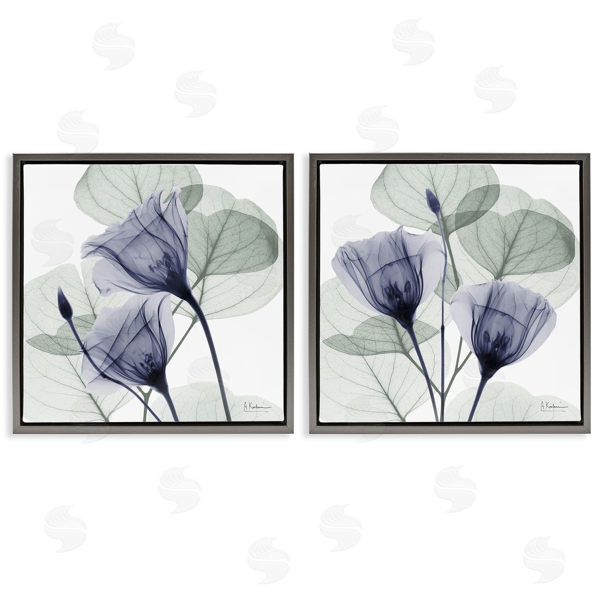 Fading Florals & Herbs Grey Floating Frame Canvas Wall Art, Home Decor by Albert Koetsier