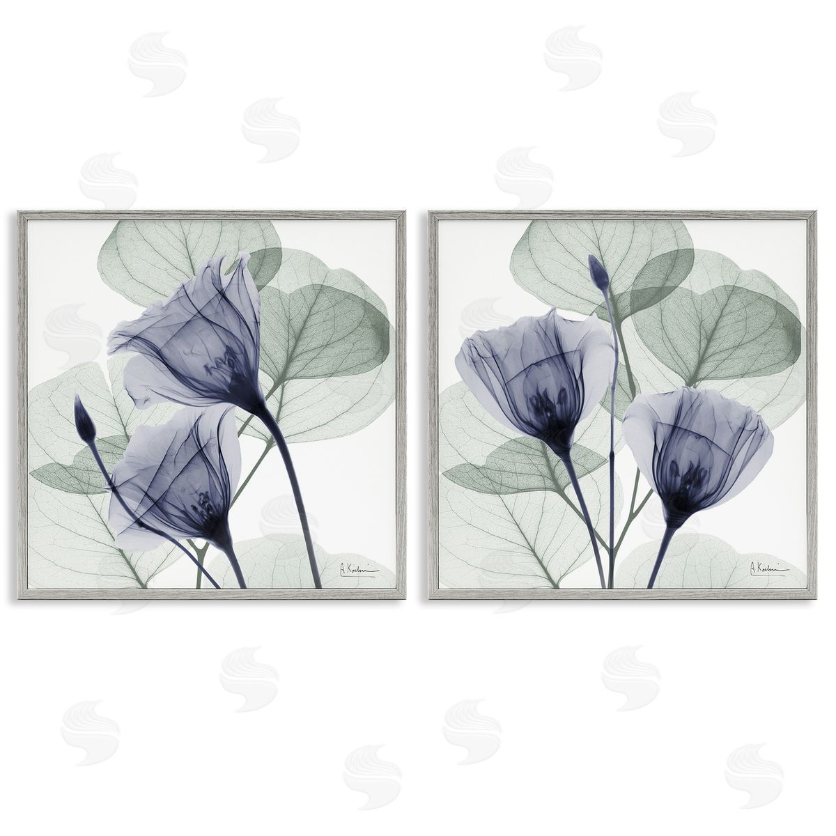 Fading Florals & Herbs Grey Frame Print Wall Art, Home Decor by Albert Koetsier