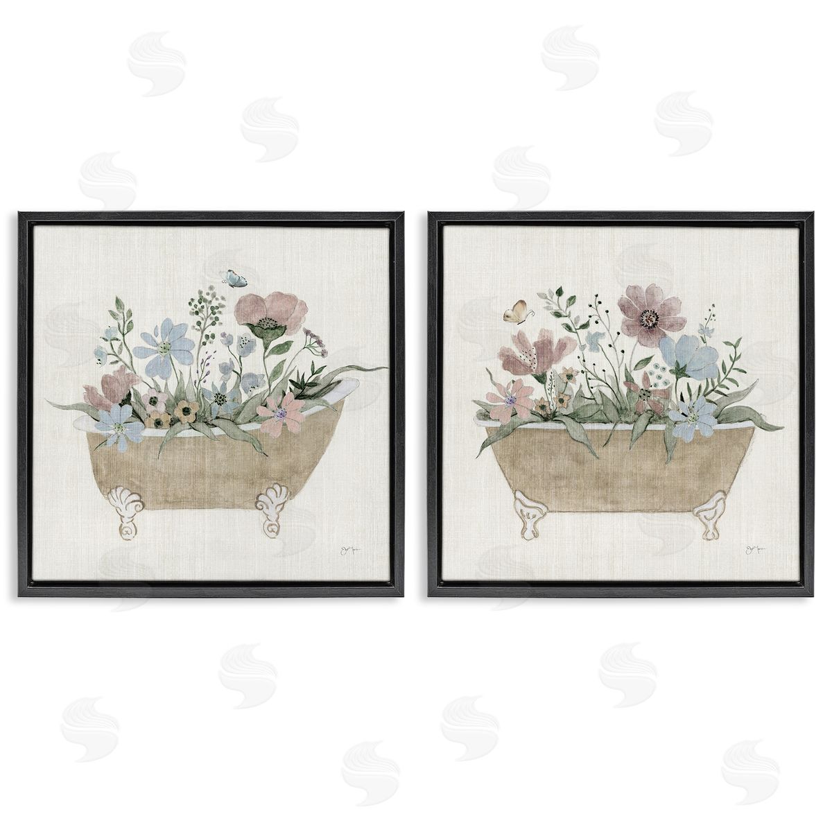 Rustic Florals in Bathtubs Black Floating Frame Canvas Wall Art, Home Decor by Tava Studios