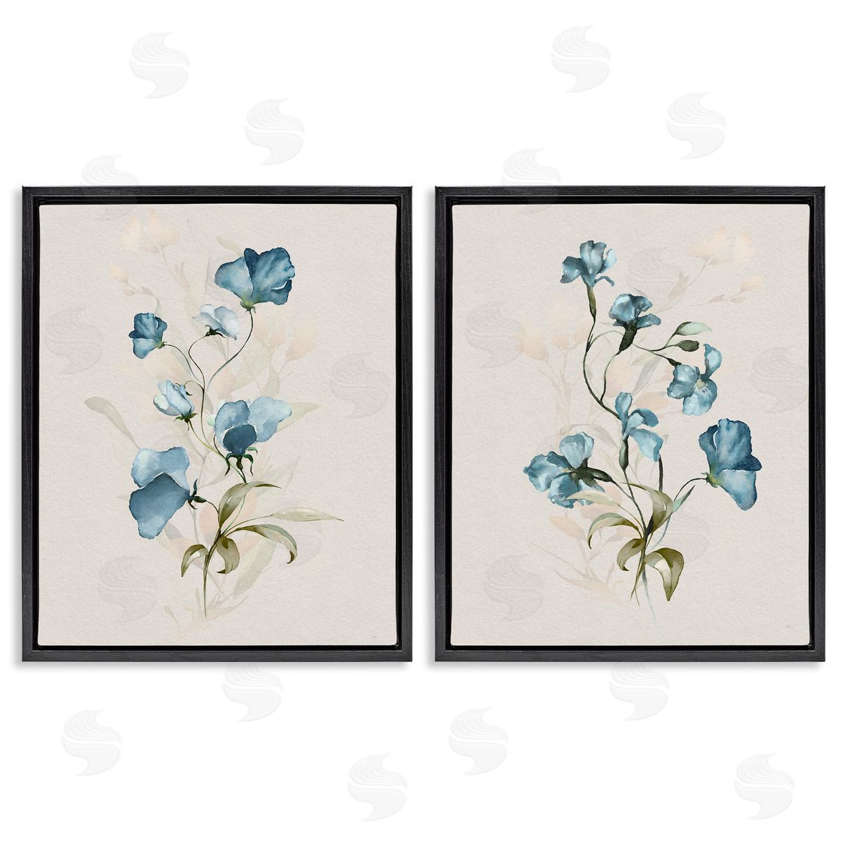Blue Botanical Herbs Black Floating Frame Canvas Wall Art, Home Decor by Susan Jill