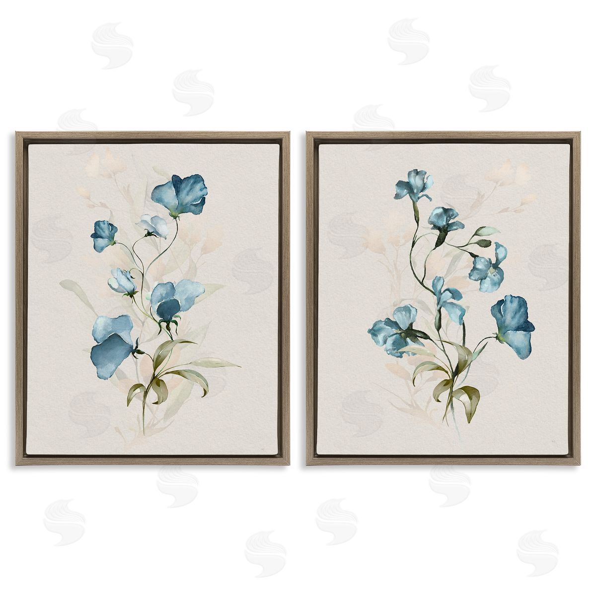 Blue Botanical Herbs Brown Floating Frame Canvas Wall Art, Home Decor by Susan Jill