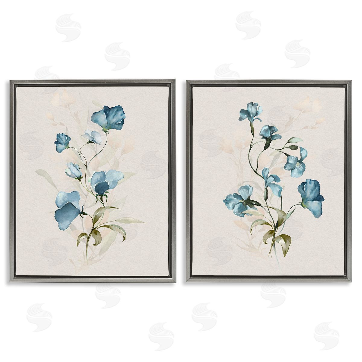 Blue Botanical Herbs Grey Floating Frame Canvas Wall Art, Home Decor by Susan Jill