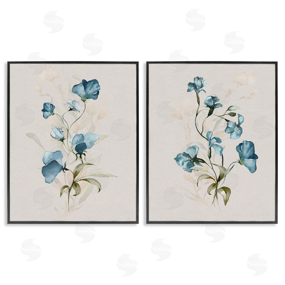 Blue Botanical Herbs Black Frame Print Wall Art, Home Decor by Susan Jill