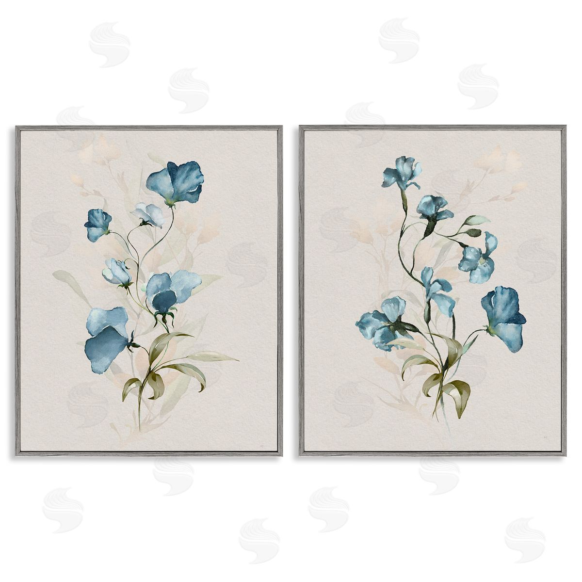 Blue Botanical Herbs Grey Frame Print Wall Art, Home Decor by Susan Jill