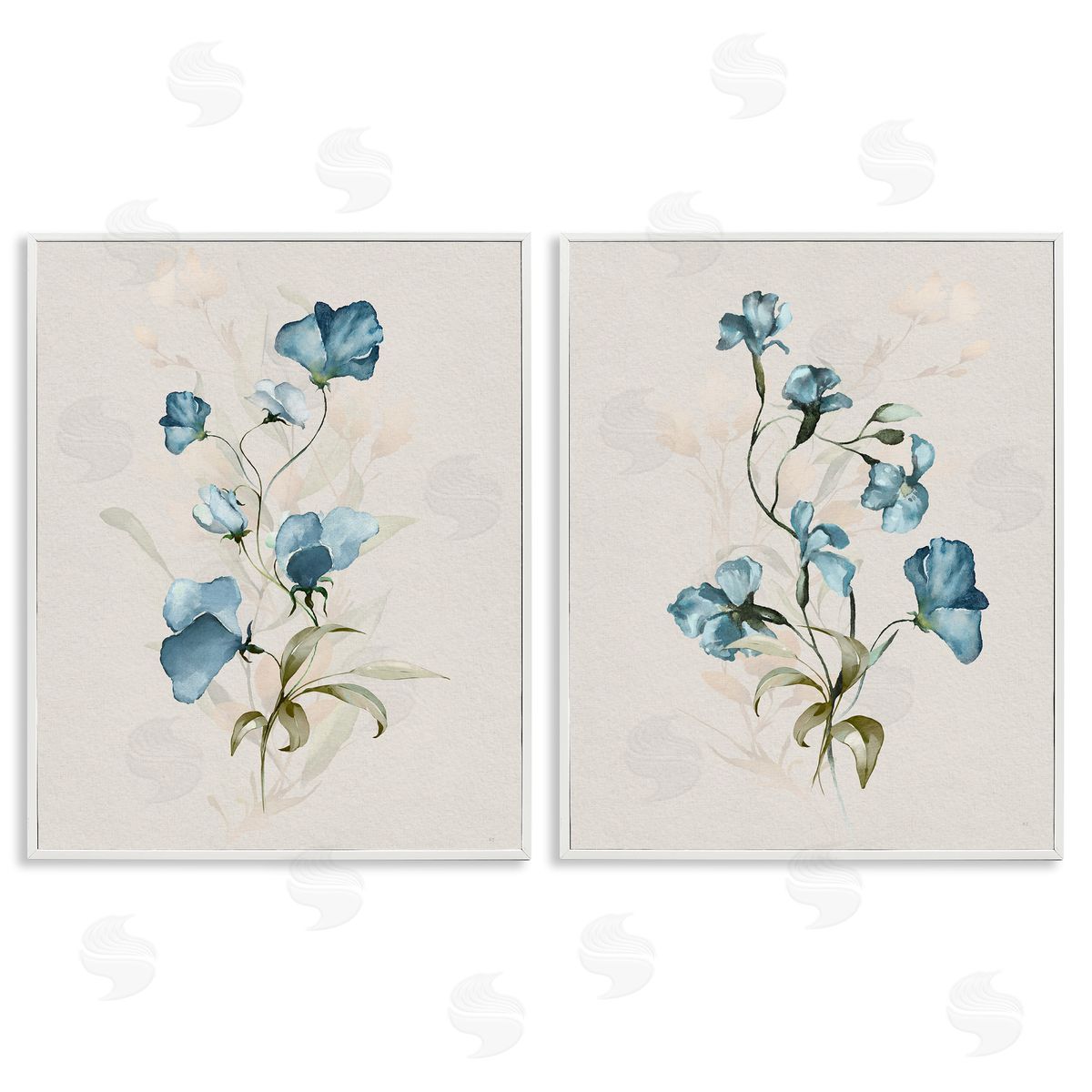 Blue Botanical Herbs White Frame Print Wall Art, Home Decor by Susan Jill