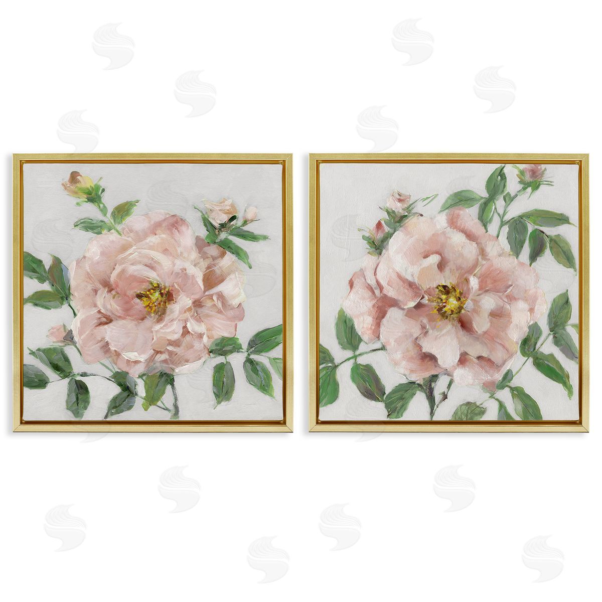 Soft & Subtle Peonies Gold Floating Frame Canvas Wall Art, Home Decor by Sally Swatland