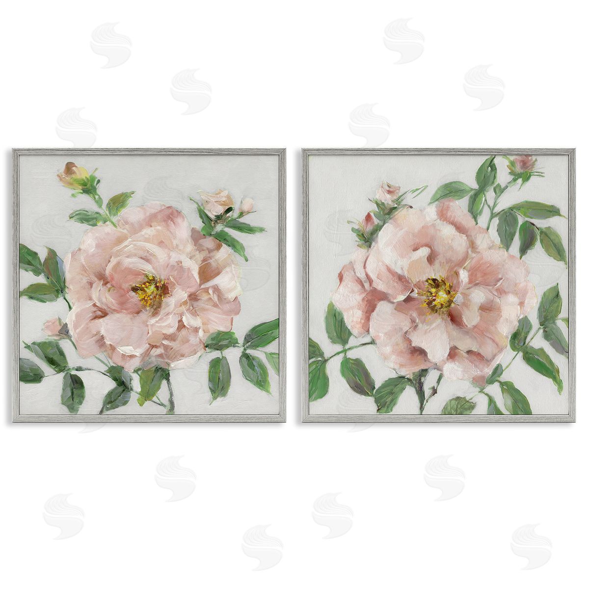 Soft & Subtle Peonies Grey Frame Print Wall Art, Home Decor by Sally Swatland