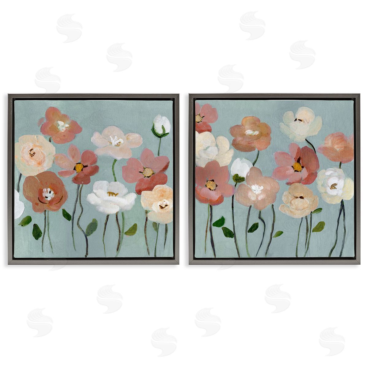 Budding Boho Blooms Grey Floating Frame Canvas Wall Art, Home Decor by Charity Henderson