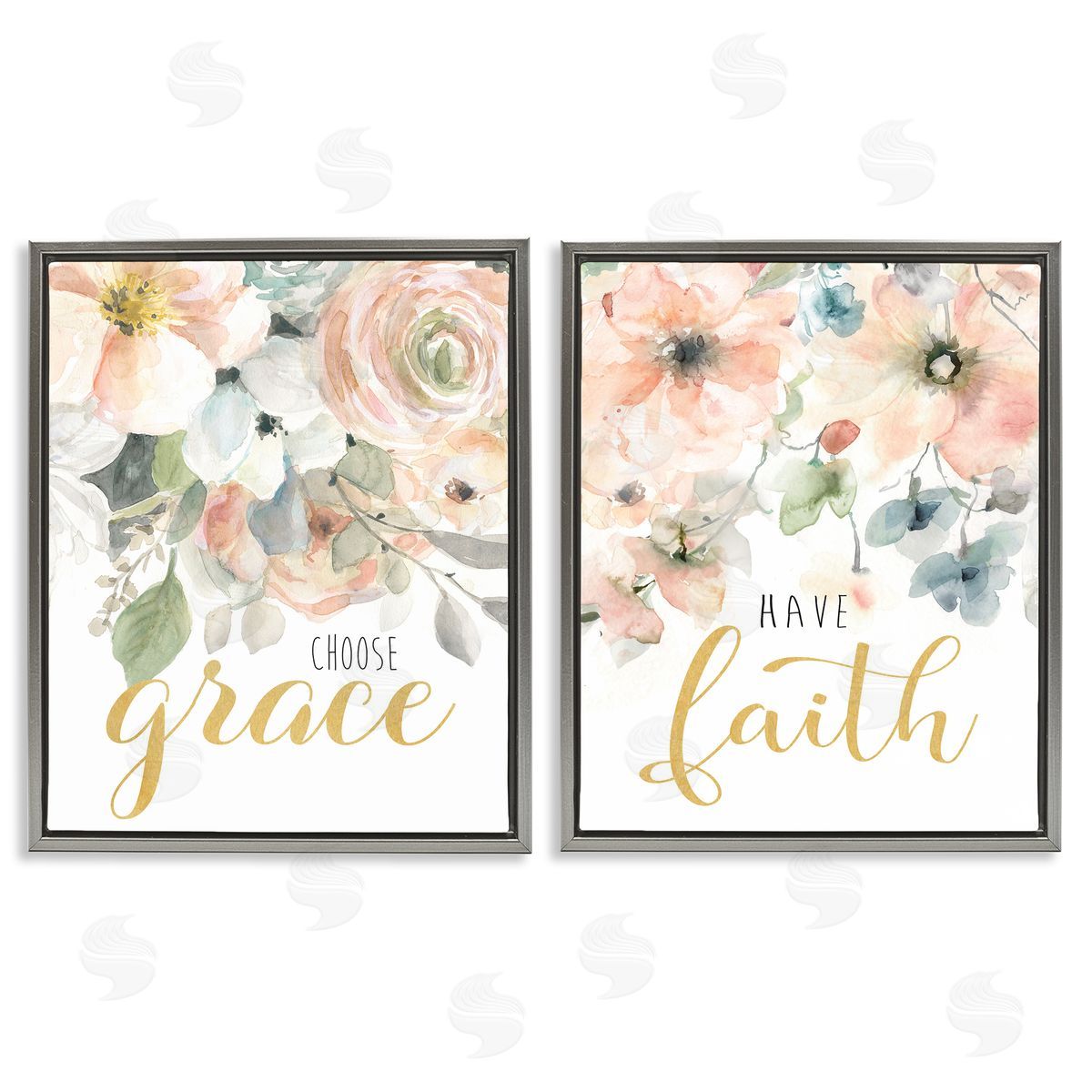 Spiritual Phrases on Florals Grey Floating Frame Canvas Wall Art, Home Decor by Carol Robinson