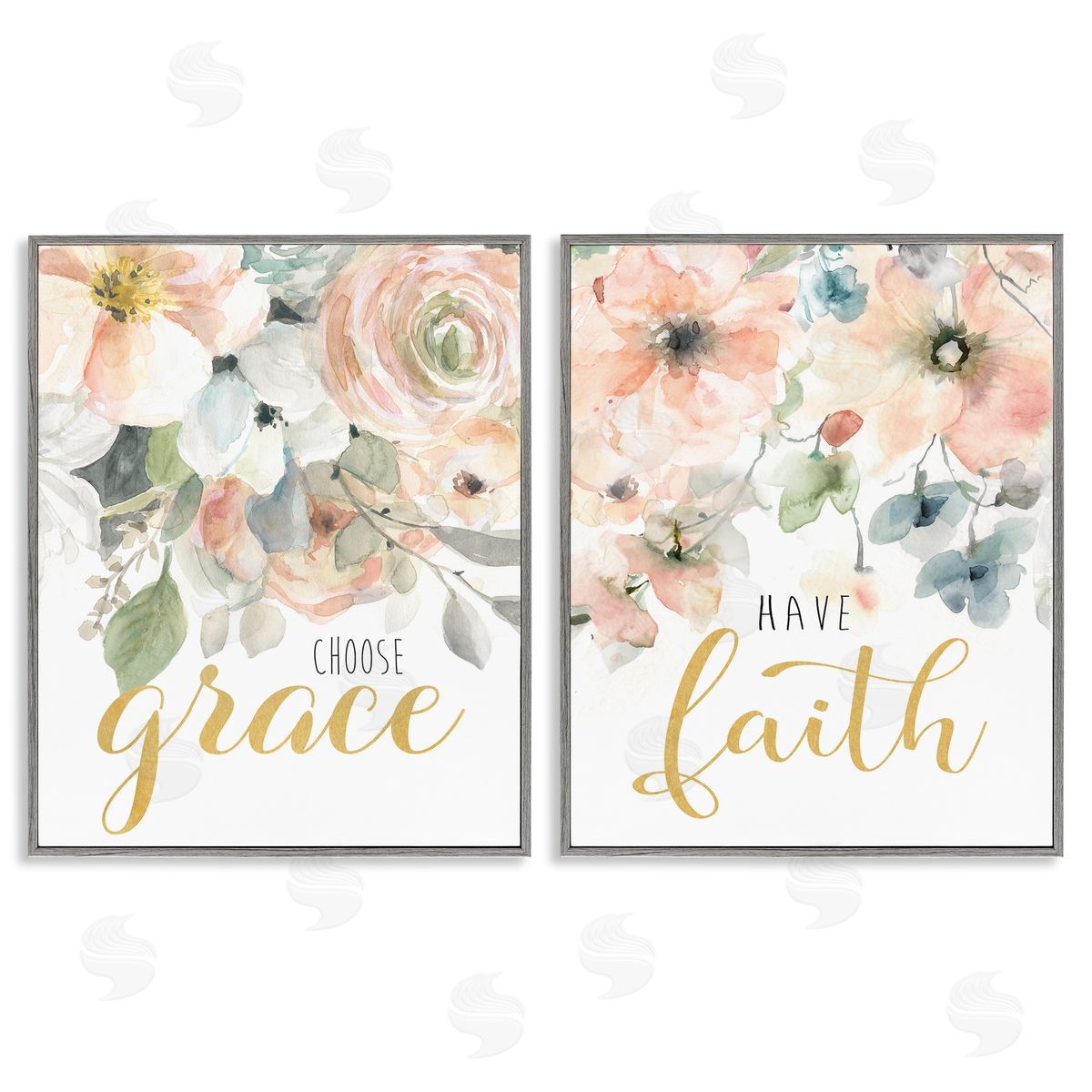 Spiritual Phrases on Florals Grey Frame Print Wall Art, Home Decor by Carol Robinson