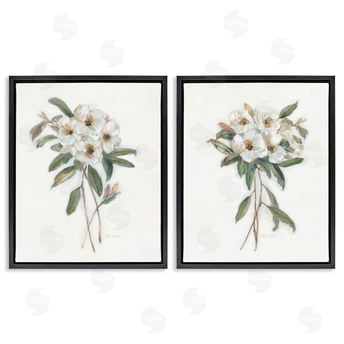 Wild Spring Flower Bundles Black Floating Frame Canvas Wall Art, Home Decor by Sally Swatland